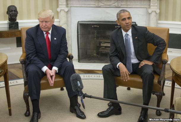 Барак Обама и Дональд Трамп в Овальном кабинете Белого дома. 10 ноября 2016 года