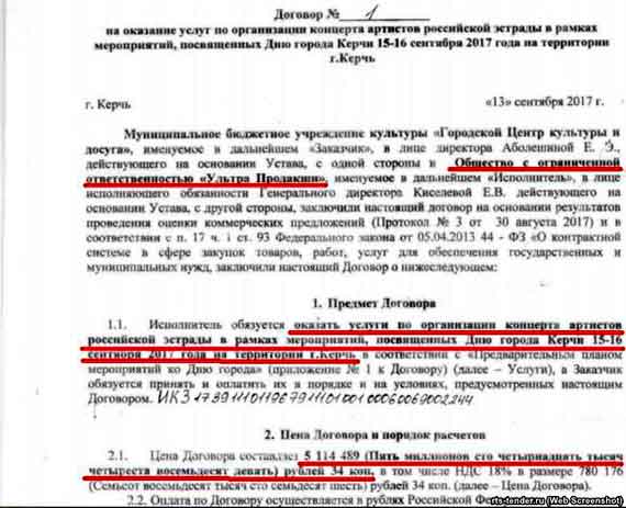 Выступление российских артистов в Керчи за 5 миллионов рублей обеспечивало ООО «Ультра Продакшн»