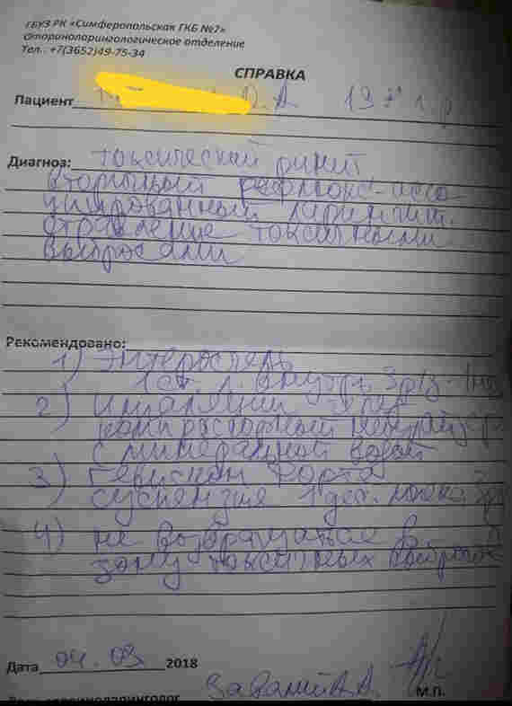 диагноз, подписанный врачом ГБУЗ «Симферопольская ГКБ номер 7» Завалий А.А.