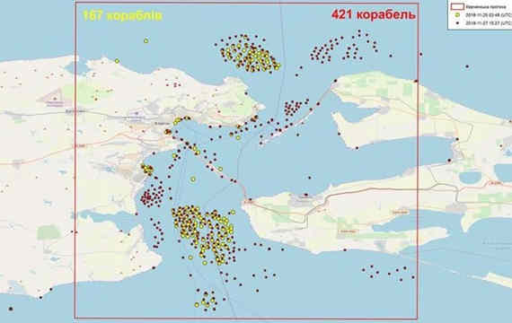Из-за блокирования и преграждения Россией прохода Керченским проливом, там собралось более 420 кораблей