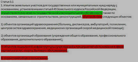 Красным выделены изменения в закон, которые хотят протолкнуть чиновники ДИЗО