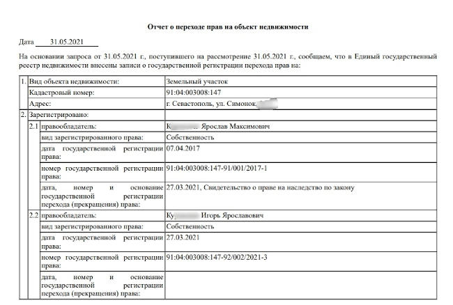 По данным Росреестра, в 2017 году его приобрел гражданин К. Ярослав Максимович, а в 2021 году – надел унаследовал К. Игорь Ярославович