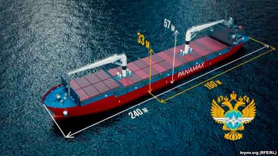 Panamax – класс океанских судов, которые могут пройти по Панамскому каналу. Такие загружались и в Мариуполе, но теперь эти великаны под Крымским мостом не пройдут. По правилам российского Минтранса, суда должны быть не более 160 метров в длину и 33-х метров в высоту.
