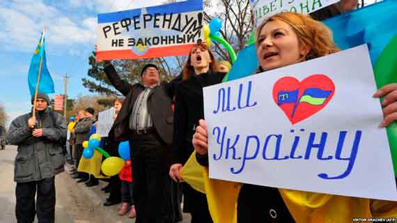 Акция в Крыму против агрессии России за два дня до так называемого «референдума», 14 марта 2014 года